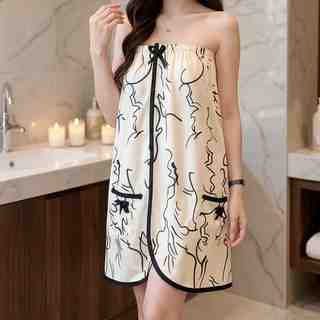 FITLIGHT 여성 골프 샤워가운 원피스 벨크로 밴딩 목욕가운, 1개, 심플블랙